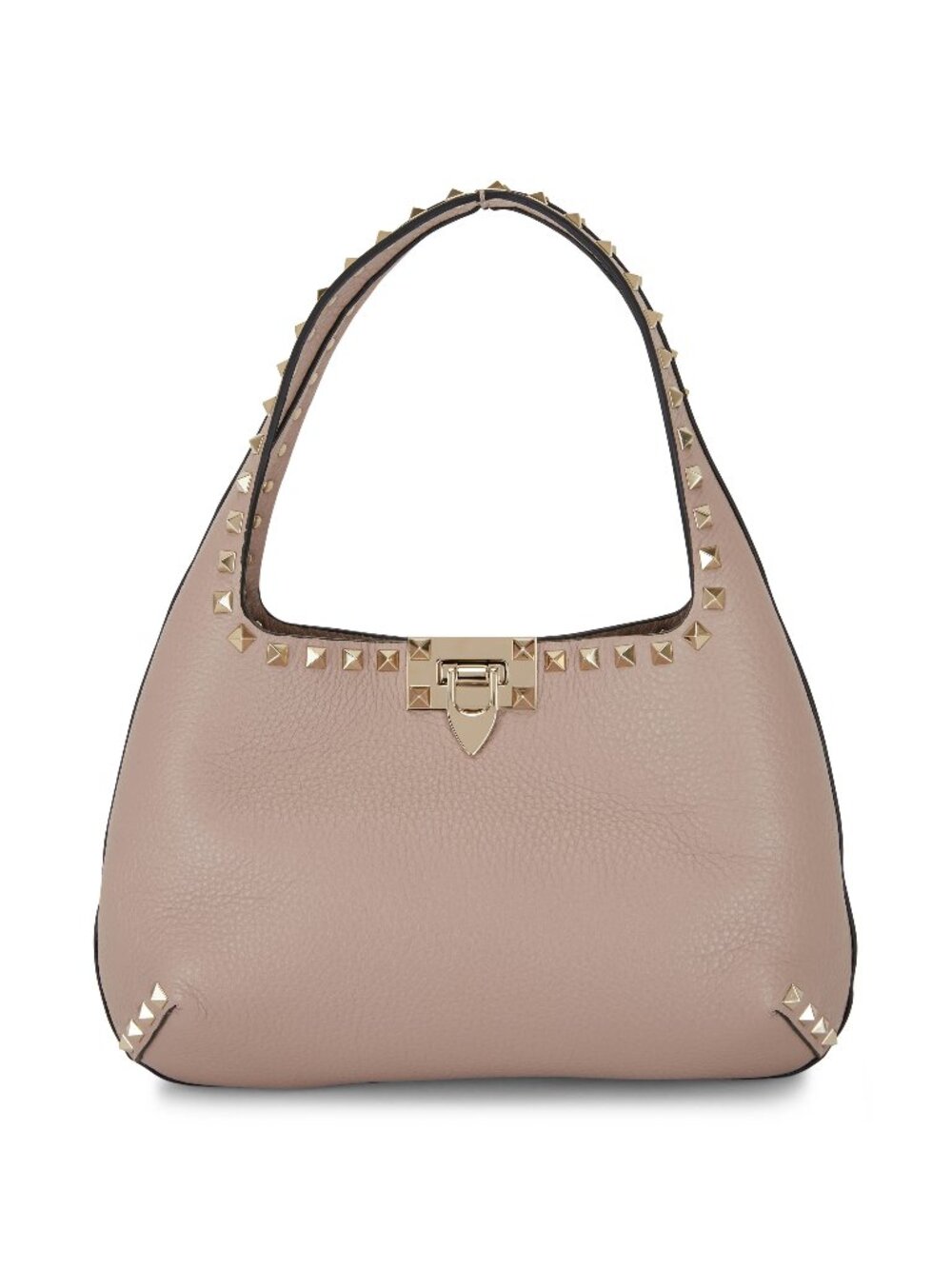 NWOT VALENTINO Grained Calfskin Large Rockstud Hobo - Poudre